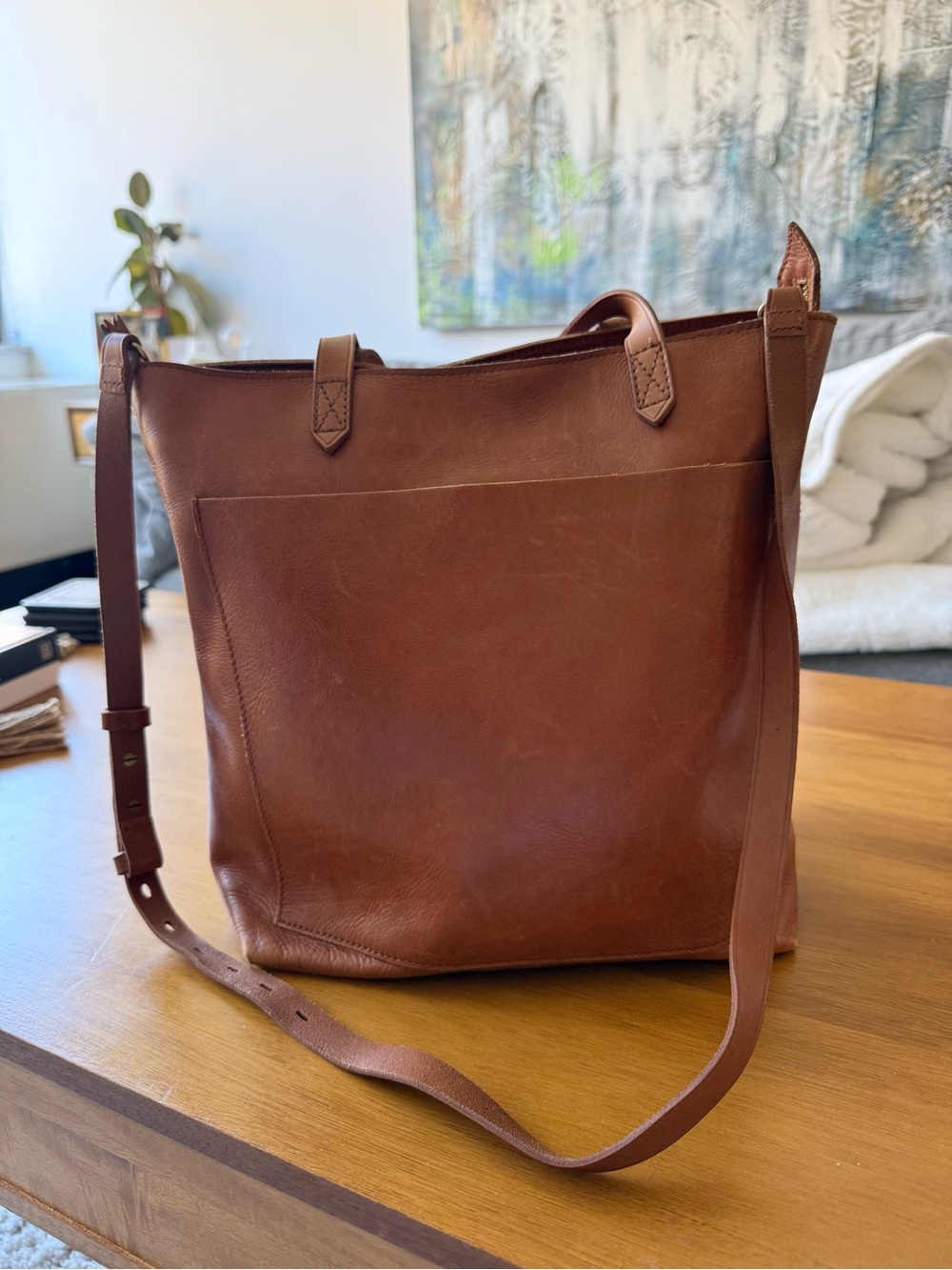 Madewell Classic Brown Leather Tote Bag - Picture 3 of 4